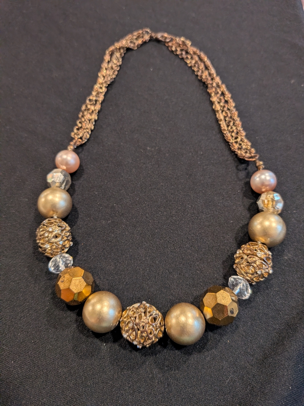 Gold Tone Statement Beaded Necklace 8.5" - Vintage 2007s